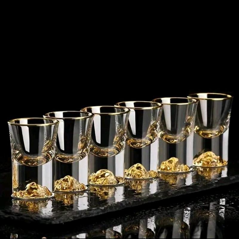 Fierce Innovations Luxury Shot Glass Set  Gold Rim & Blue Crystal Shot Glasses